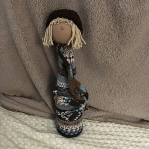 Handmade Fabric‎ Doll Folk Art Rustic Winter Outfit Beret Scarf